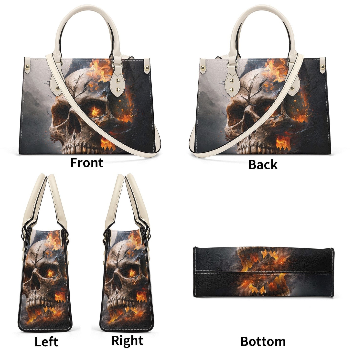 Evil face women's handbag, grim reaper messenger bag, spooky death cosmetic bag, skeleton purse, halloween travel bag, flaming skull women's