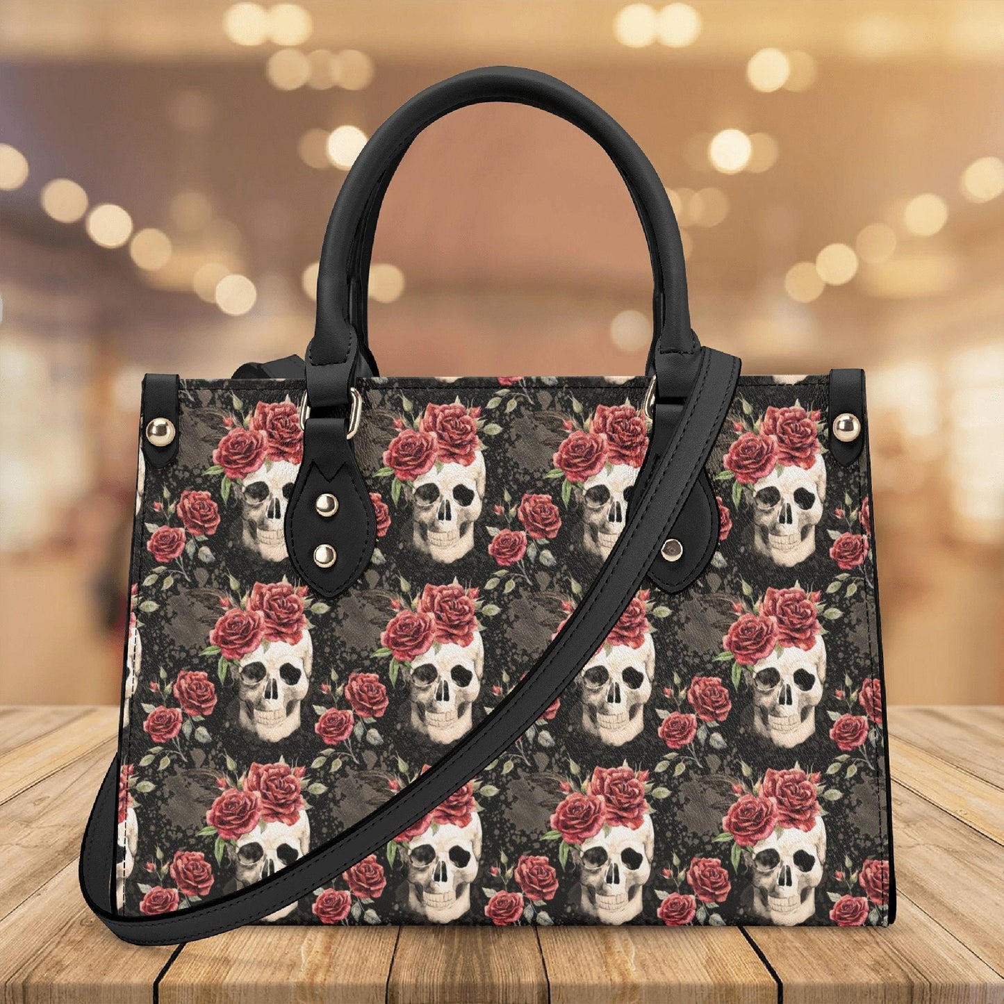 Rose skull shoulder bag, devil ghost travel bag, evil face crossbody bag, grim reaper women's purse, skull large tote bag, flower skull hand