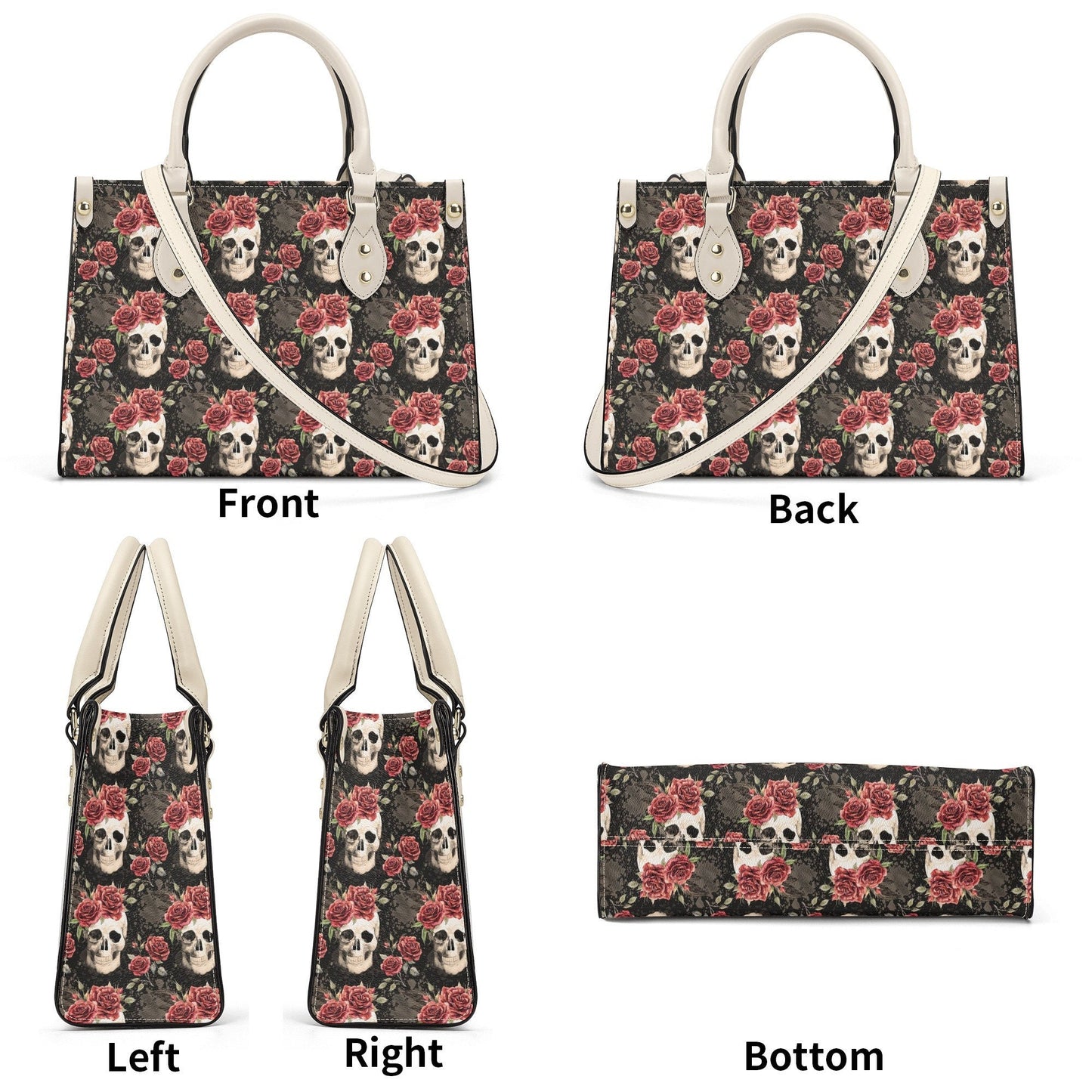 Rose skull shoulder bag, devil ghost travel bag, evil face crossbody bag, grim reaper women's purse, skull large tote bag, flower skull hand