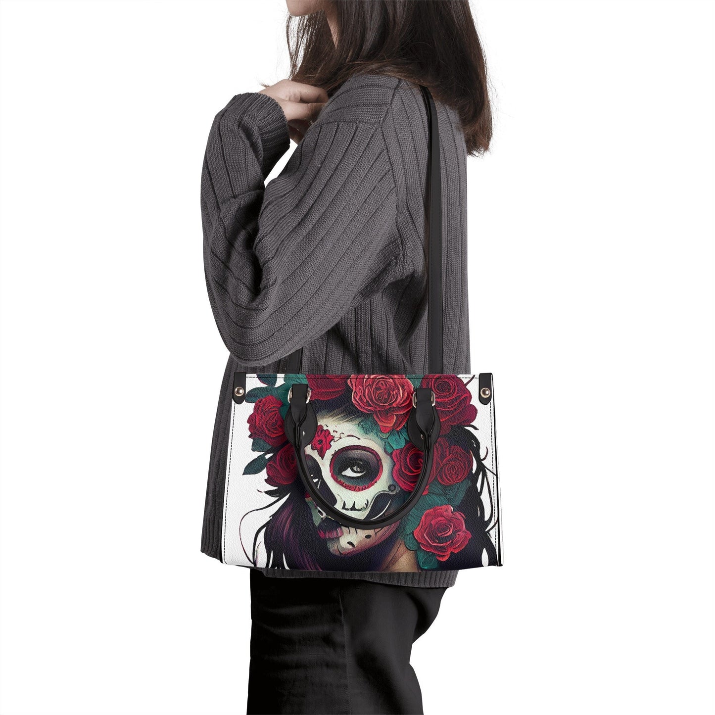 Sugar skull girl tote bag, day of the dead messenger bag, day of the dead travel bag, day of the dead cosmetic bag, mexican skull purse, day