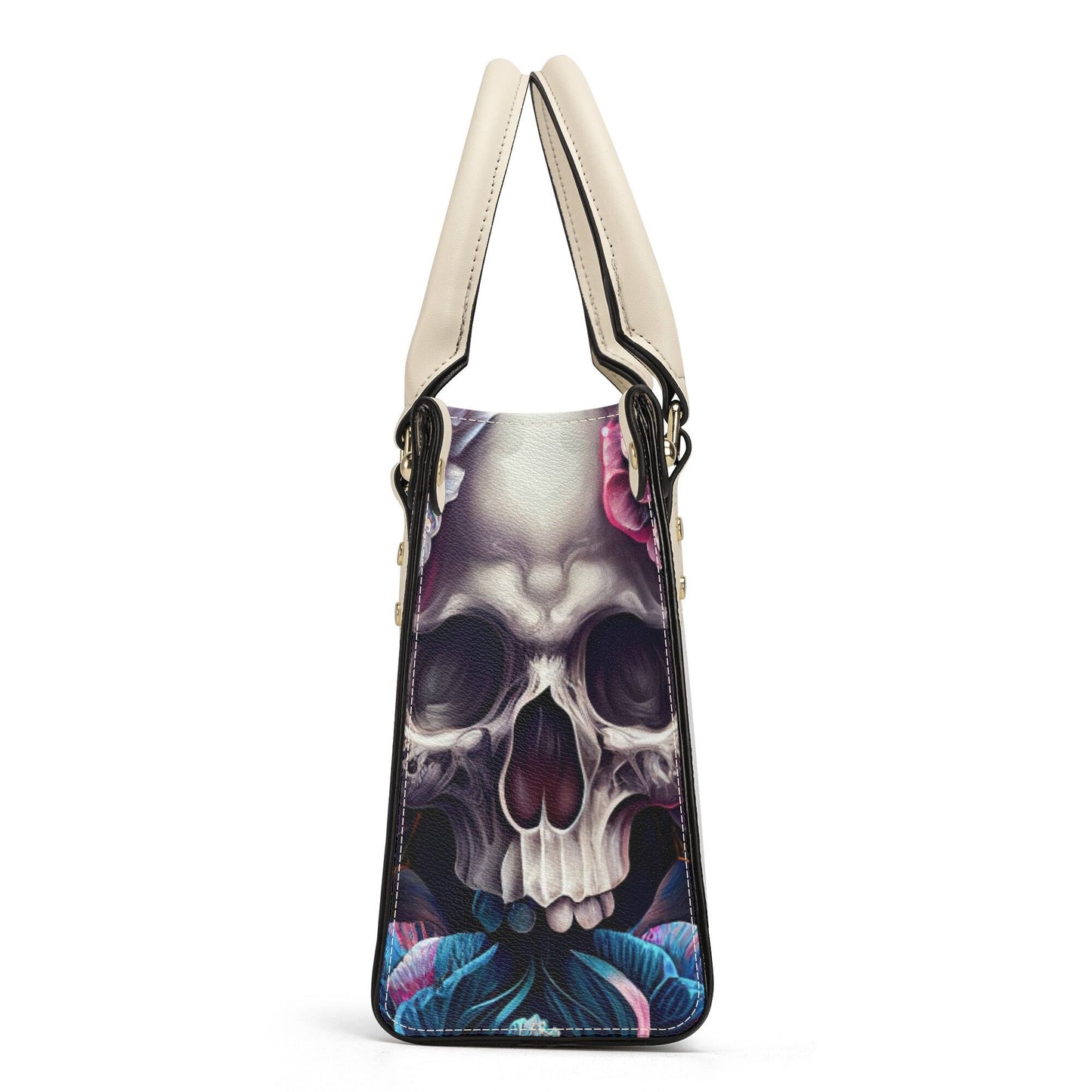 Spooky death handmade bag, halloween messenger bag, grim reaper handmade bag, floral skull handbag with strap, halloween body bag, punisher
