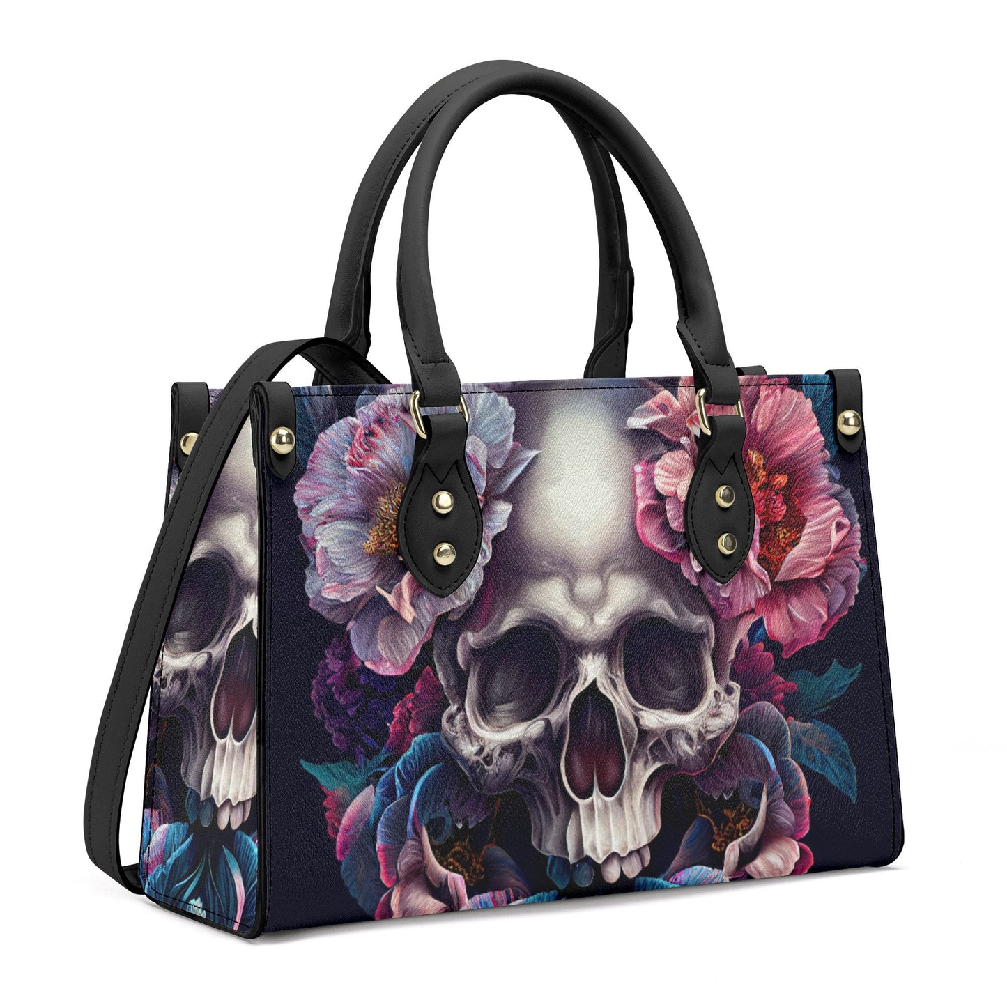 Spooky death handmade bag, halloween messenger bag, grim reaper handmade bag, floral skull handbag with strap, halloween body bag, punisher