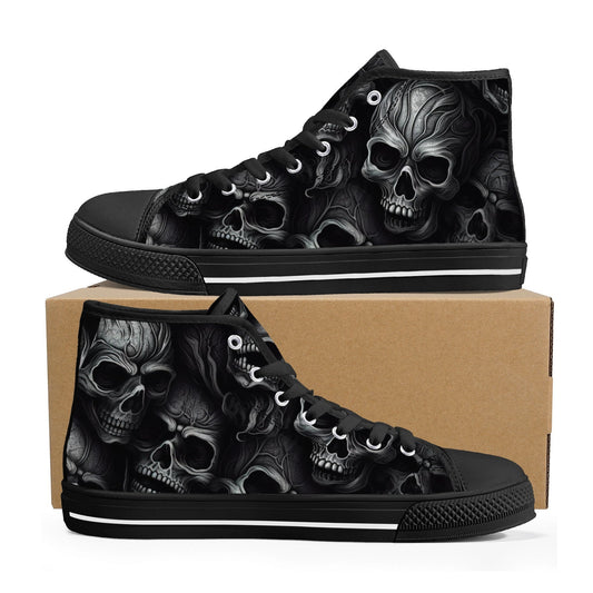 Hooded skull shoes gift, skull canvas shoes, punisher skull women shoes, christmas skull women shoes, christmas skull shoes gift, death with