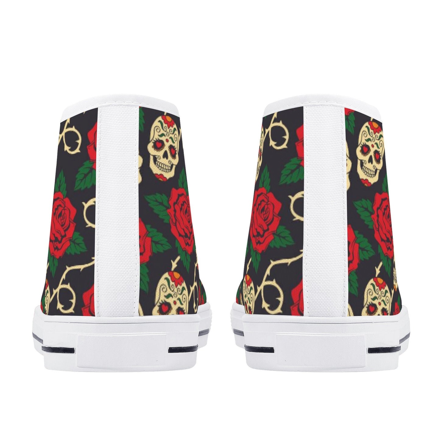 Floral skull causual shoes, flame skull high top shoes, motorcycle skull sneakers gift, skeleton men shoes, rose skull high top shoes, rose