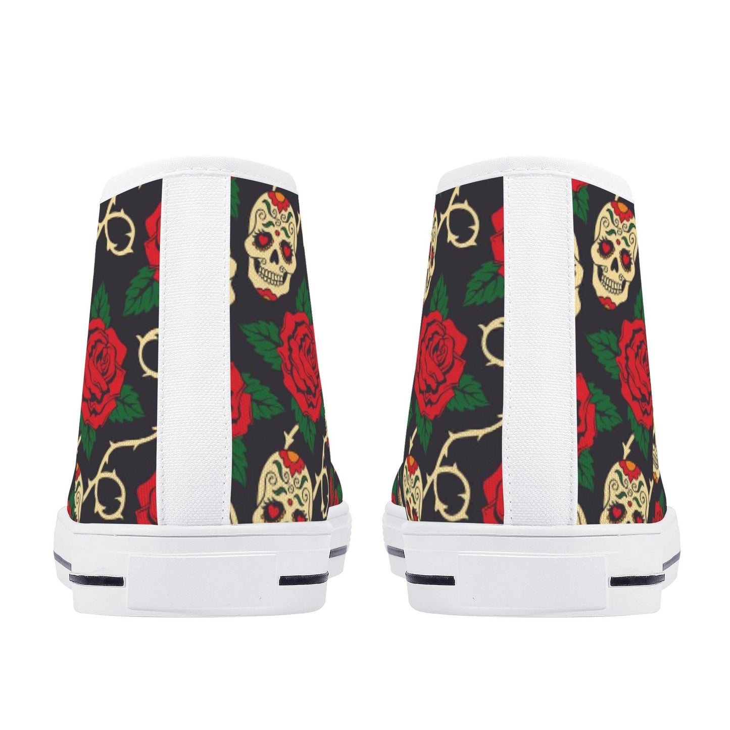 Floral skull causual shoes, flame skull high top shoes, motorcycle skull sneakers gift, skeleton men shoes, rose skull high top shoes, rose