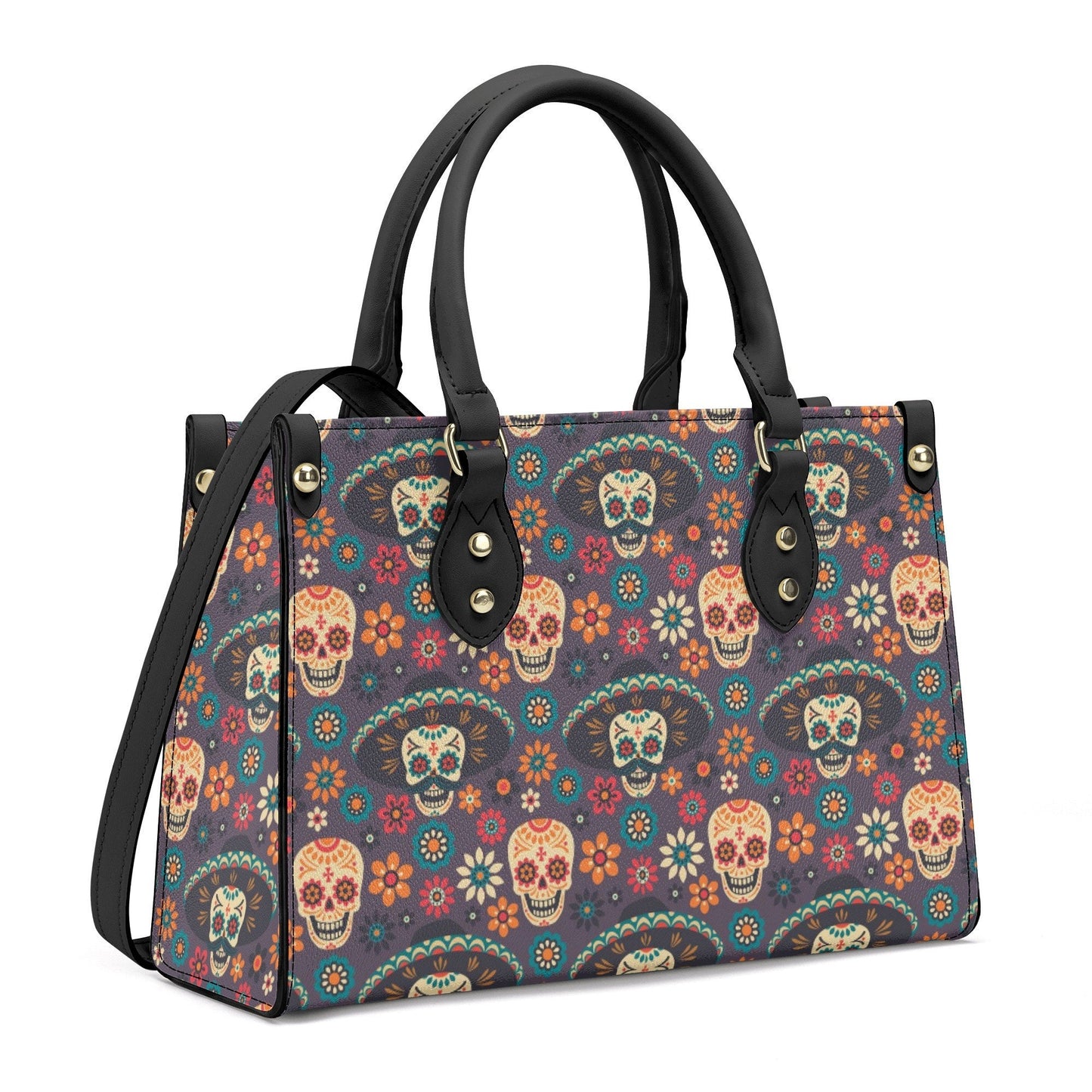Calaveras skull women's purse, cinco de mayo skull crossbody bag, sugar skull girl travel bag, mexican skull bag with shoulder strap, dia de