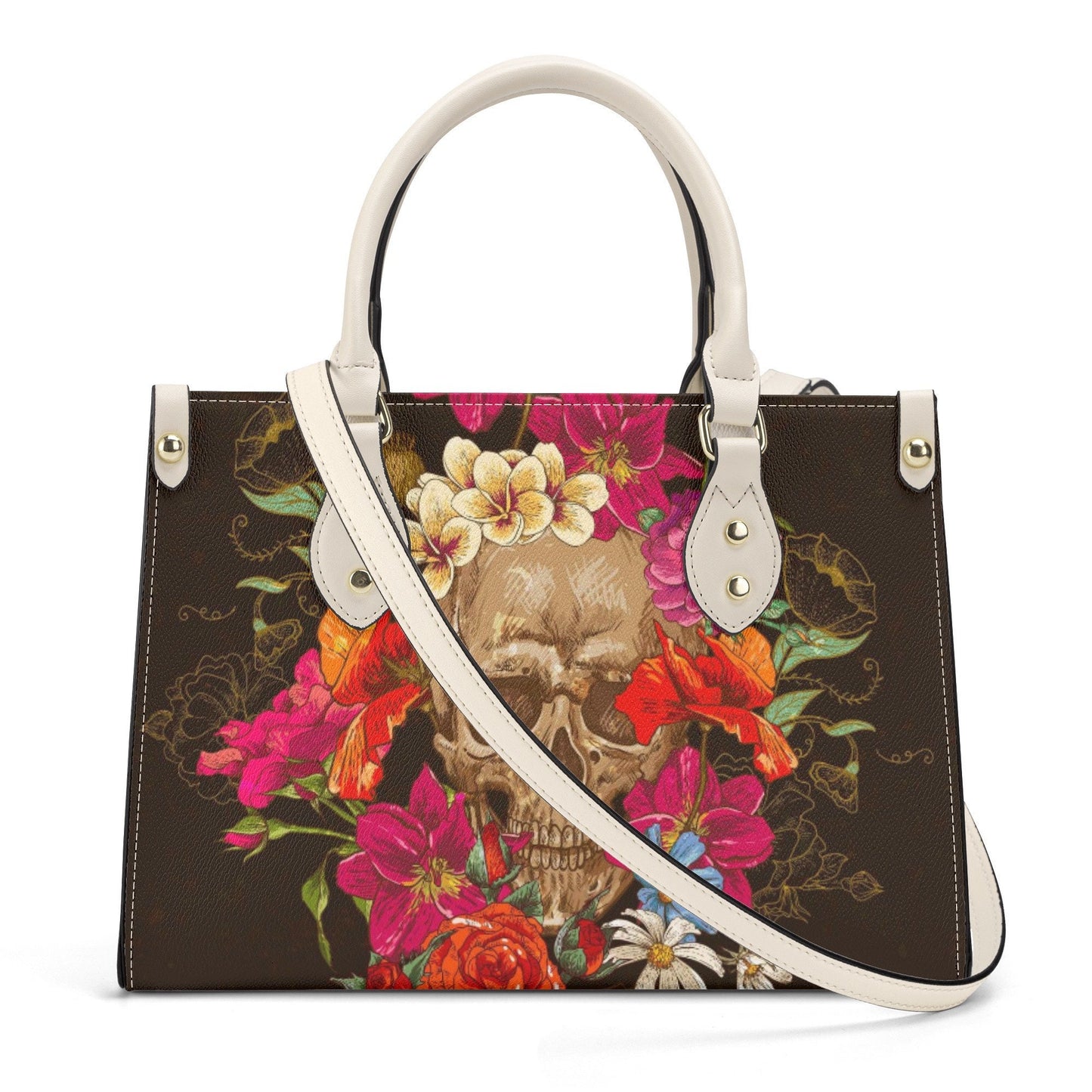 Sugar skull travel bag, mexican skull travel bag, day of the dead travel bag, floral sugar skull tote bag, calaveras skull purse, floral sku