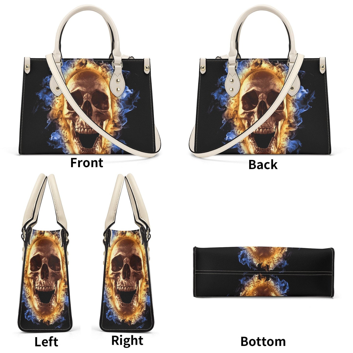 Spooky death crossbody bag, punisher skull women's handbag, motorcycle skull bag with shoulder strap, goth large tote bag, floral skull mess