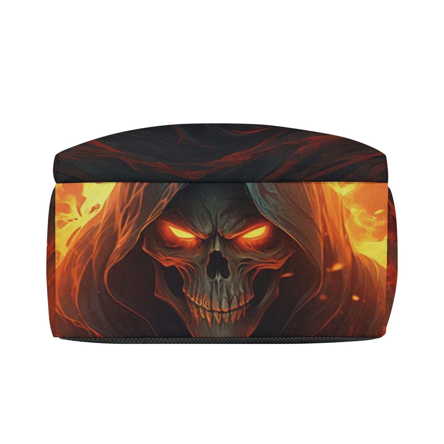Flaming skull tote bag, devil ghost Travel backpack, skull with scythes student backpack, Spooky Halloween Travel backpack, evil backpack pu