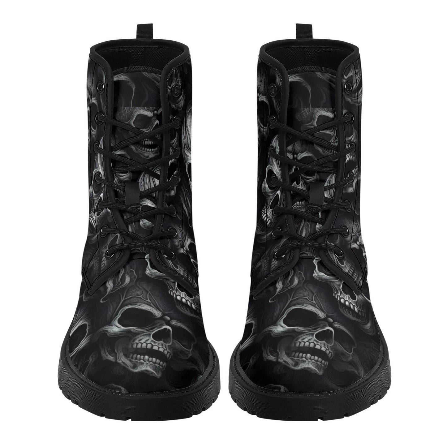 Goth shoes, skull with scythes waterproof Lace Up Anti-Slip platform nooties, hooded skull ankle Boots, evil face shoes, skull with scythes