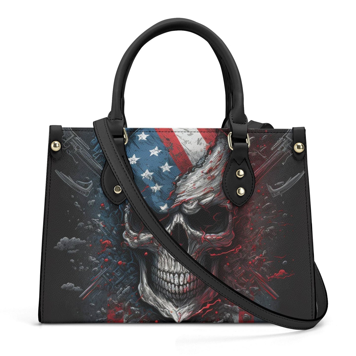 Skull with scythes purse, reaper skull women's handbag, halloween travel bag, skeleton tote bag, Spooky Halloween large tote bag, hooded sku