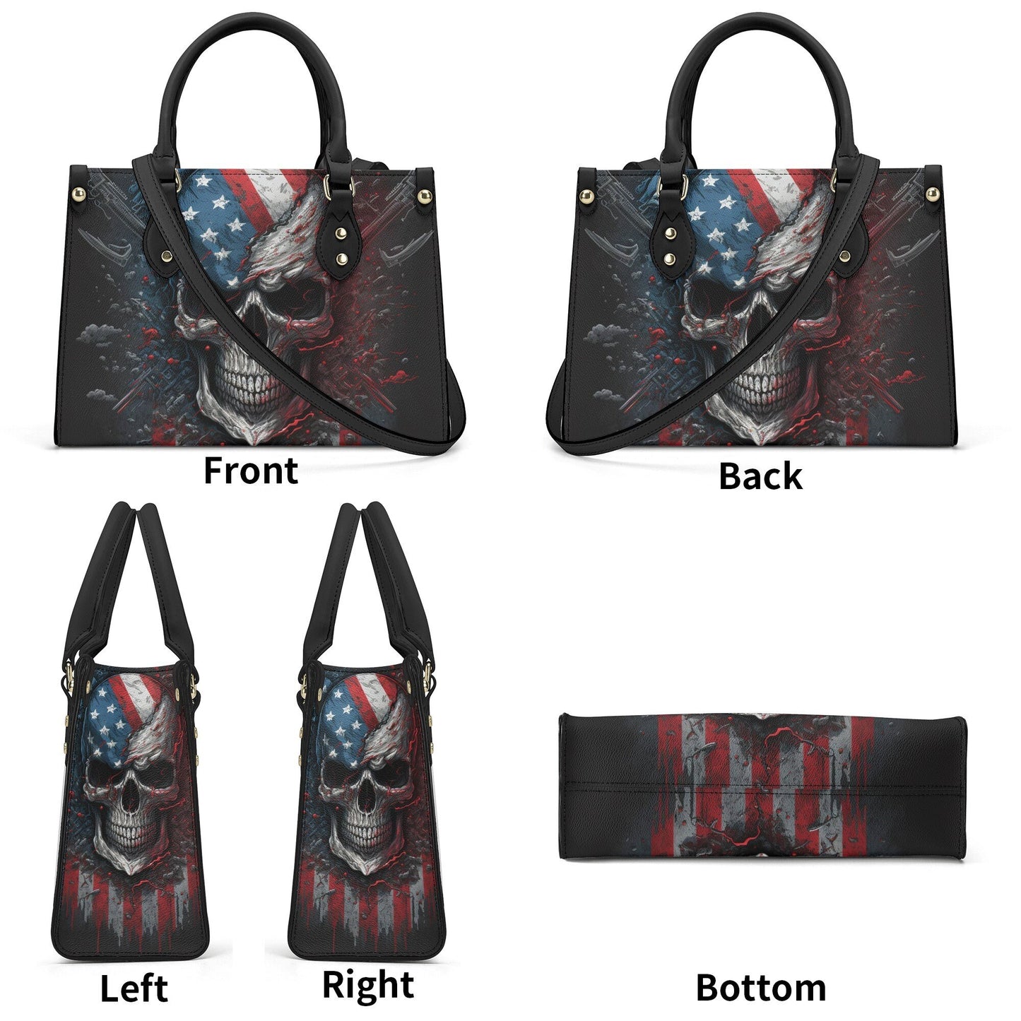 Skull with scythes purse, reaper skull women's handbag, halloween travel bag, skeleton tote bag, Spooky Halloween large tote bag, hooded sku