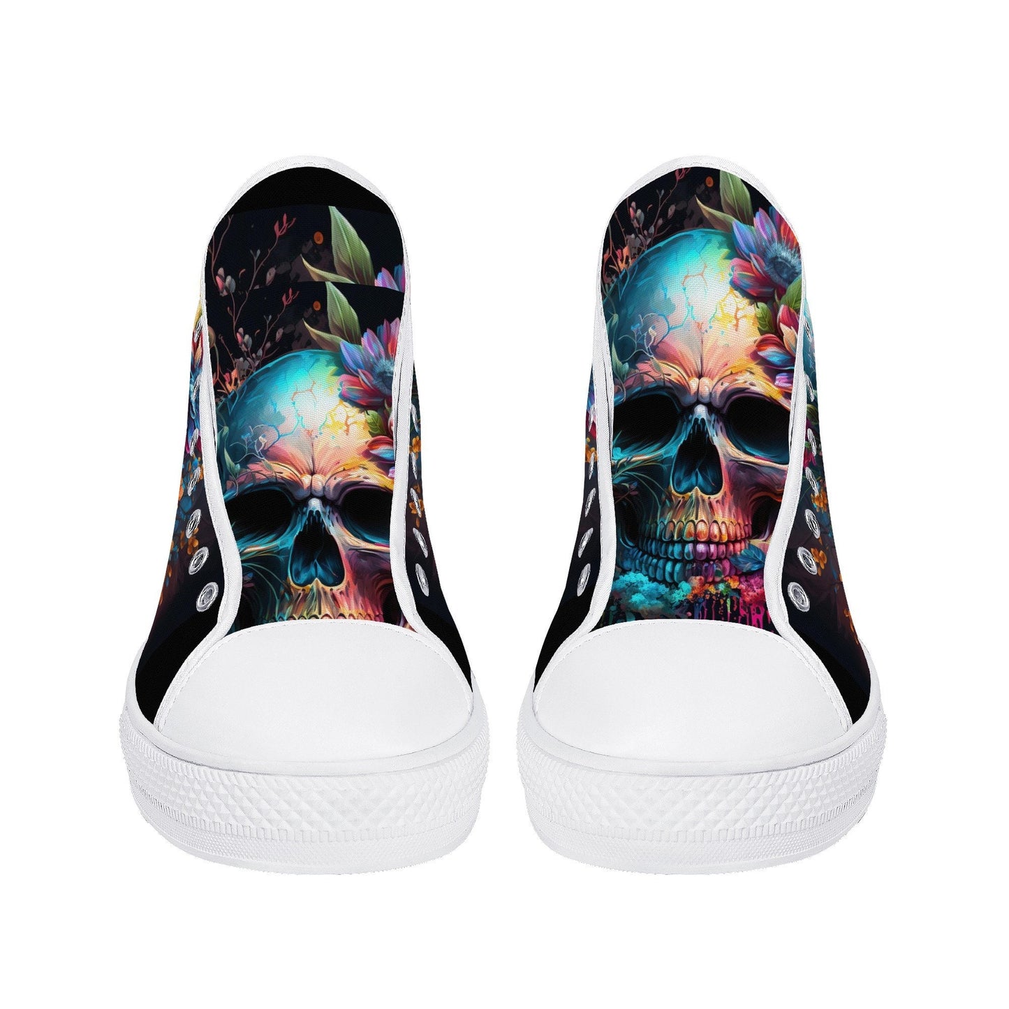 Rose skull causual sneakers, punisher skull shoes, skull in fire shoes gift, biker skull high-top shoes, christmas skull shoes for her, moto
