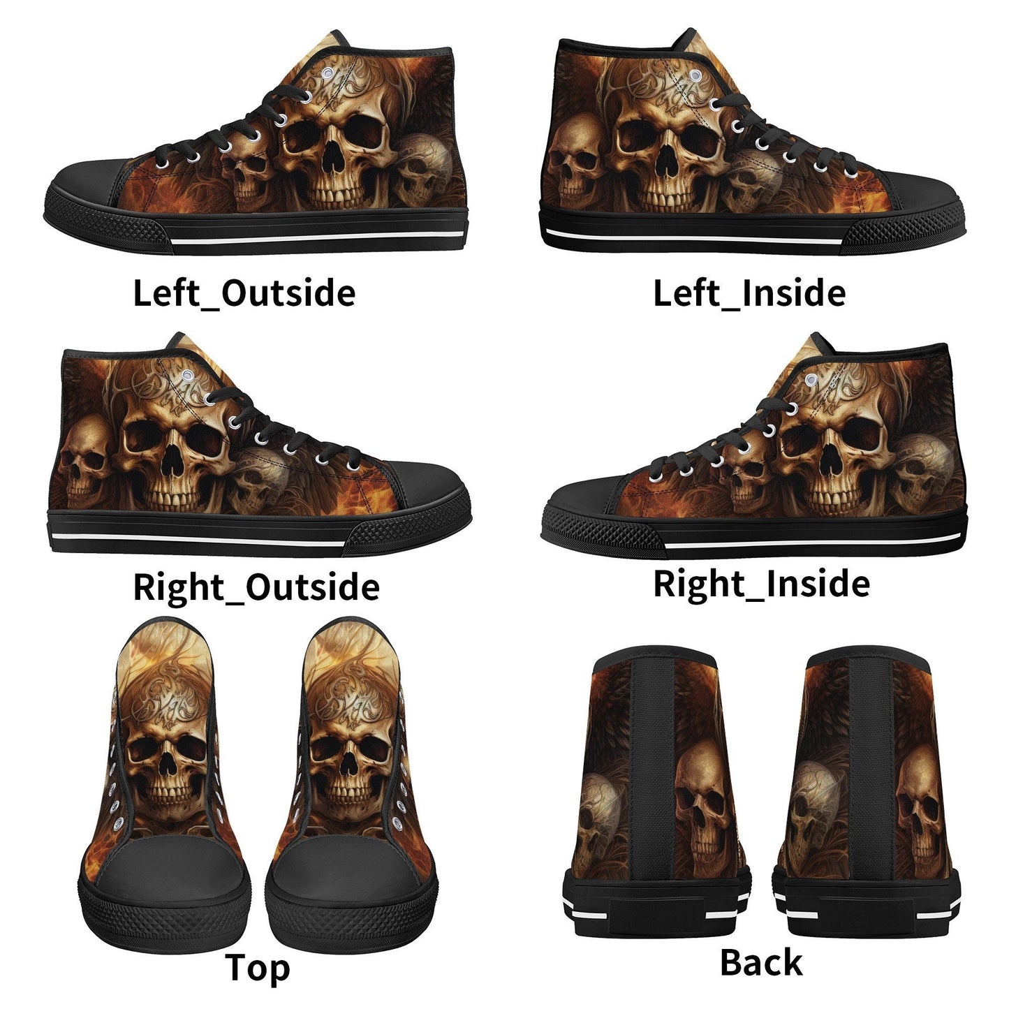 Goth canvas shoes, flaming skull high top shoes, rose skull shoes, flaming skull men sneakers, hooded skull women sneakers, gothic skull sho