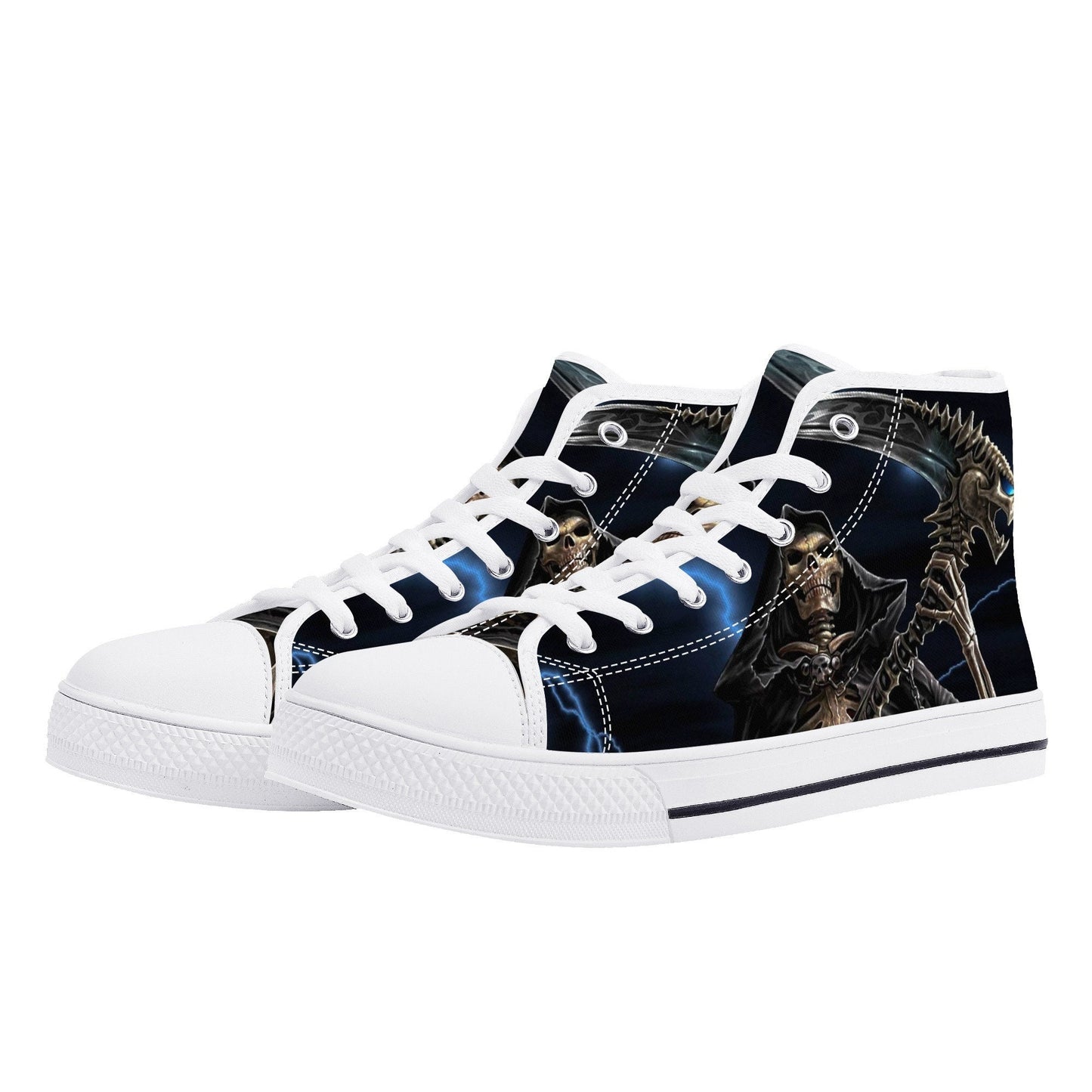 Halloween hight top sneakers, dark horror high-top shoes, skull with scythes men sneakers, evil face high top shoes, evil face shoes, flower