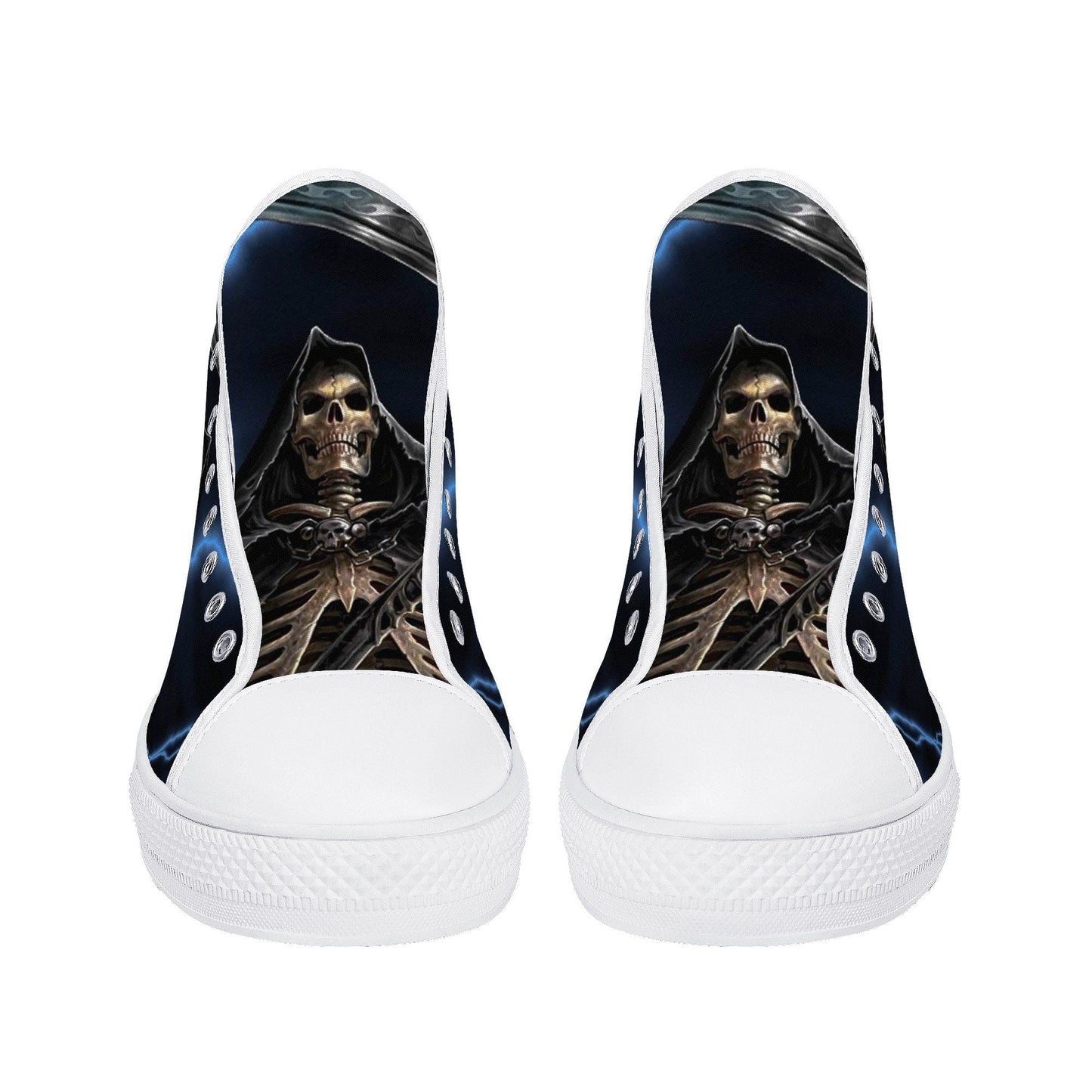 Halloween hight top sneakers, dark horror high-top shoes, skull with scythes men sneakers, evil face high top shoes, evil face shoes, flower