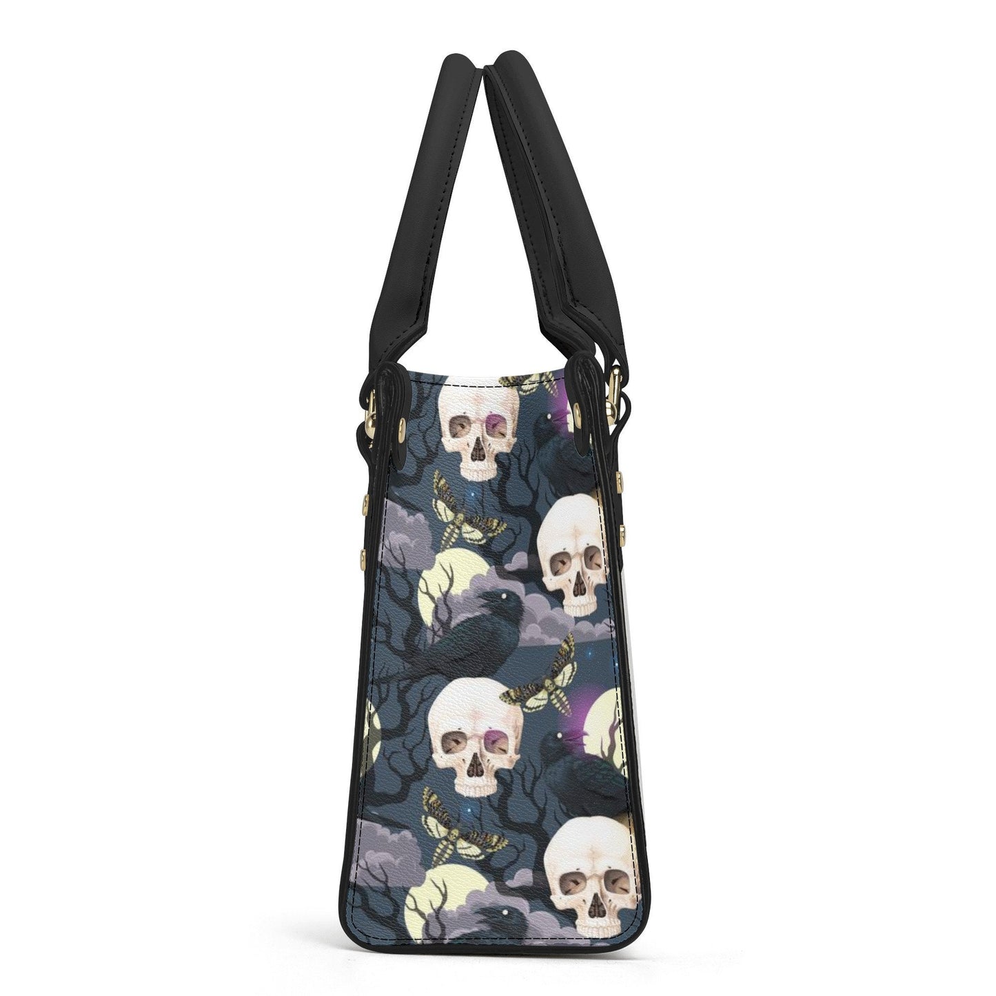 Evil face bag with shoulder strap, dark horror tote bag, rose skull purse, flame skull women's handbag, floral skull purse, death with scyth