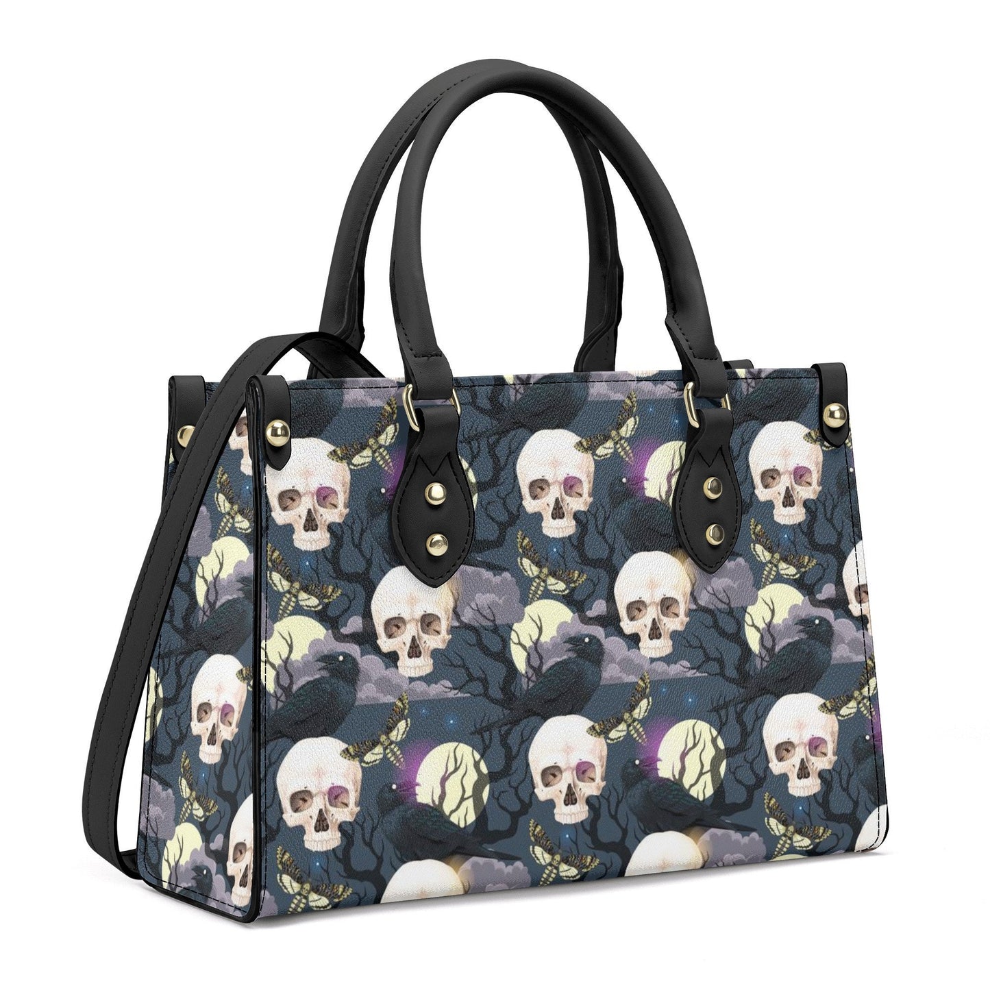 Evil face bag with shoulder strap, dark horror tote bag, rose skull purse, flame skull women's handbag, floral skull purse, death with scyth
