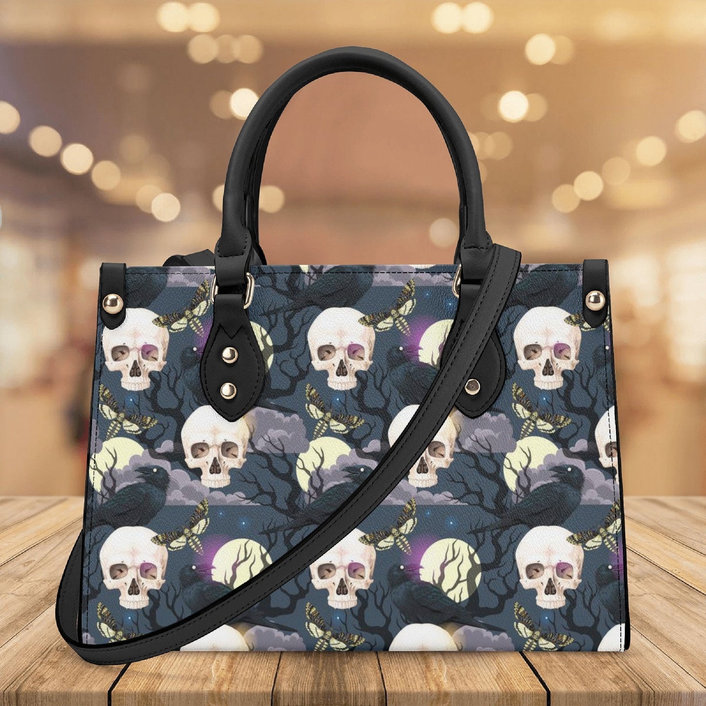 Evil face bag with shoulder strap, dark horror tote bag, rose skull purse, flame skull women's handbag, floral skull purse, death with scyth