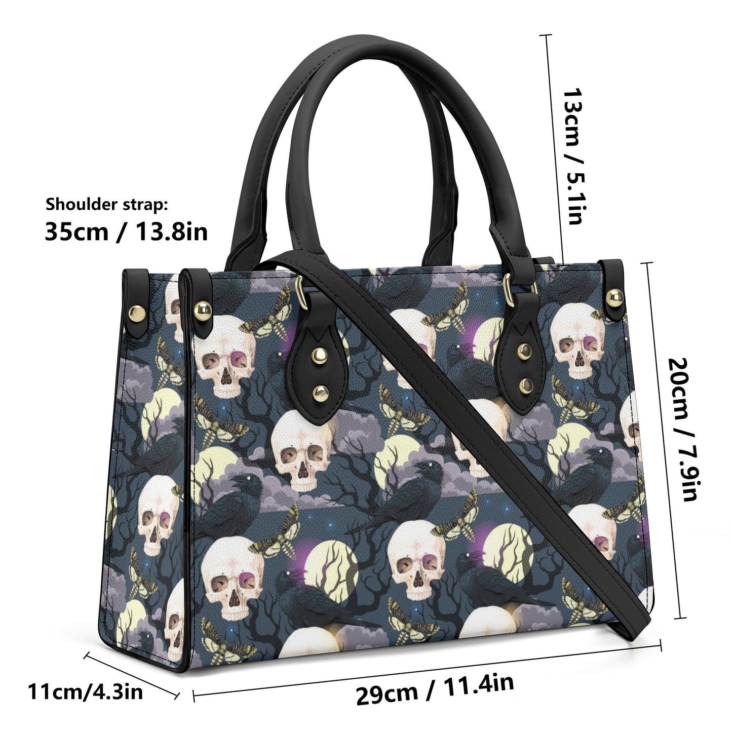 Evil face bag with shoulder strap, dark horror tote bag, rose skull purse, flame skull women's handbag, floral skull purse, death with scyth