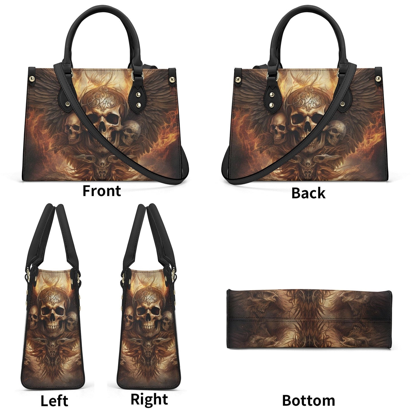Gothic skull tote bag, skull crossbody bag, Spooky Halloween bag with shoulder strap, skeleton crossbody bag, floral skull handbag with stra