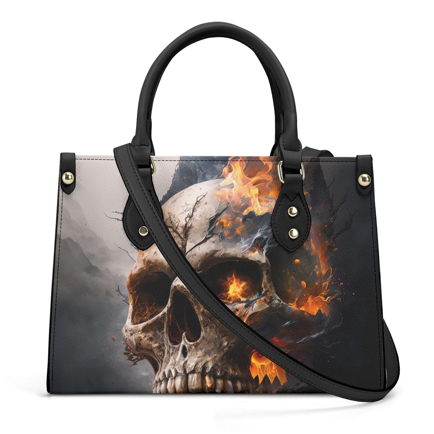 Evil face women's handbag, grim reaper messenger bag, spooky death cosmetic bag, skeleton purse, halloween travel bag, flaming skull women's