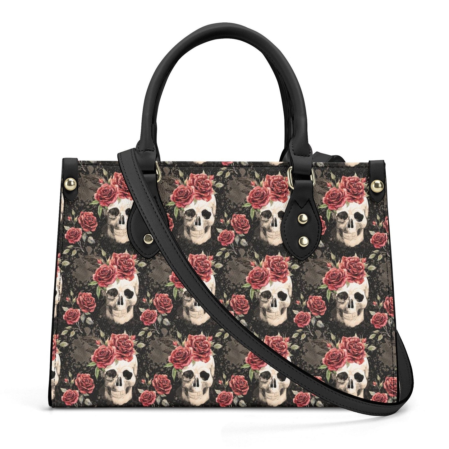 Rose skull shoulder bag, devil ghost travel bag, evil face crossbody bag, grim reaper women's purse, skull large tote bag, flower skull hand