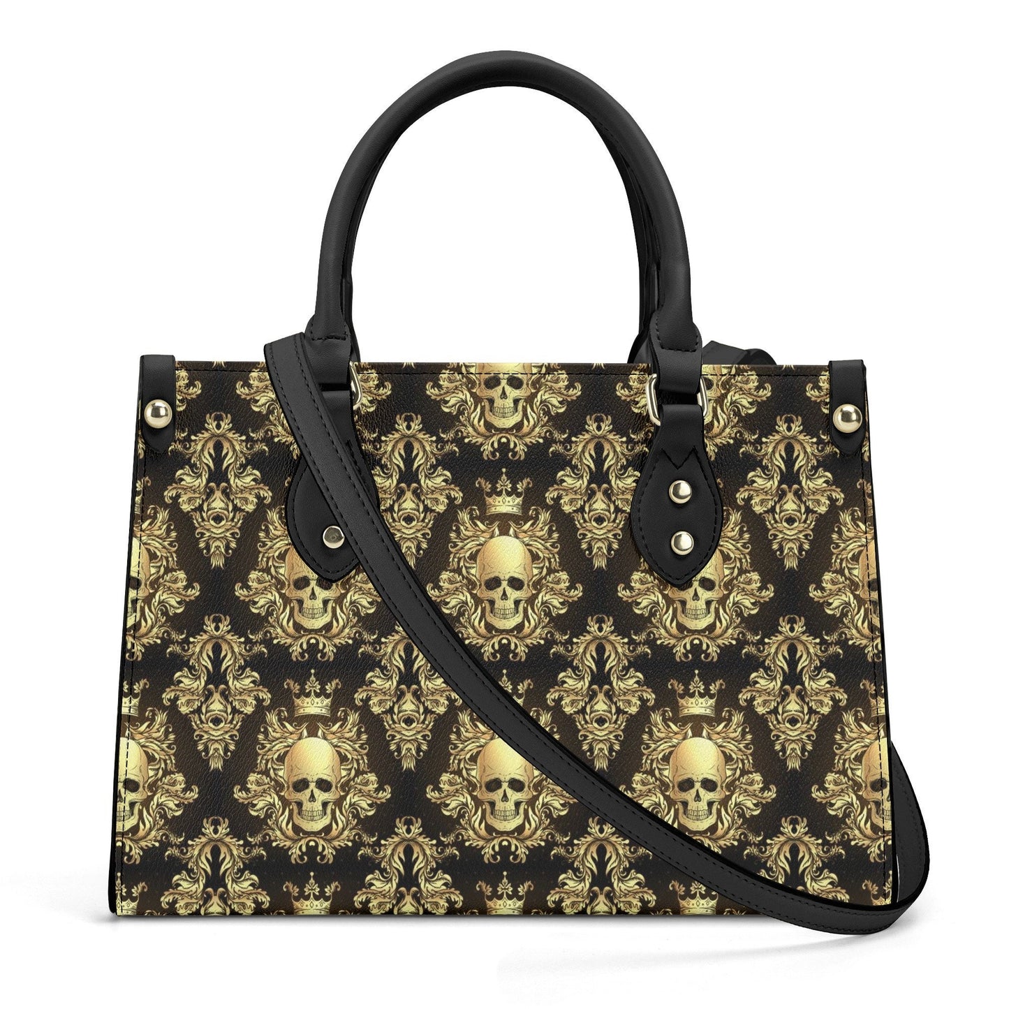 Skull with scythes cosmetic bag, hooded skull travel bag, halloween large tote bag, skull in fire crossbody bag, rose skull handbag with str