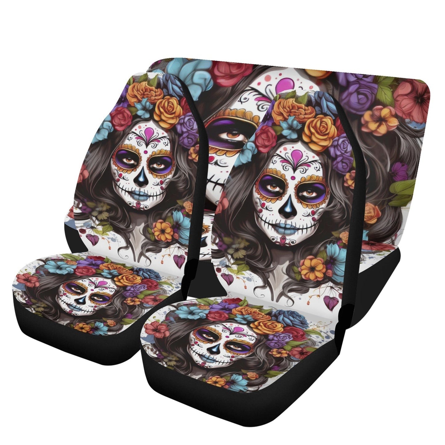 Mexican skull car seat cover full set, floral sugar skull cover cushion accessories for Cars, sugar skull girl seat cover for car, mexico ru