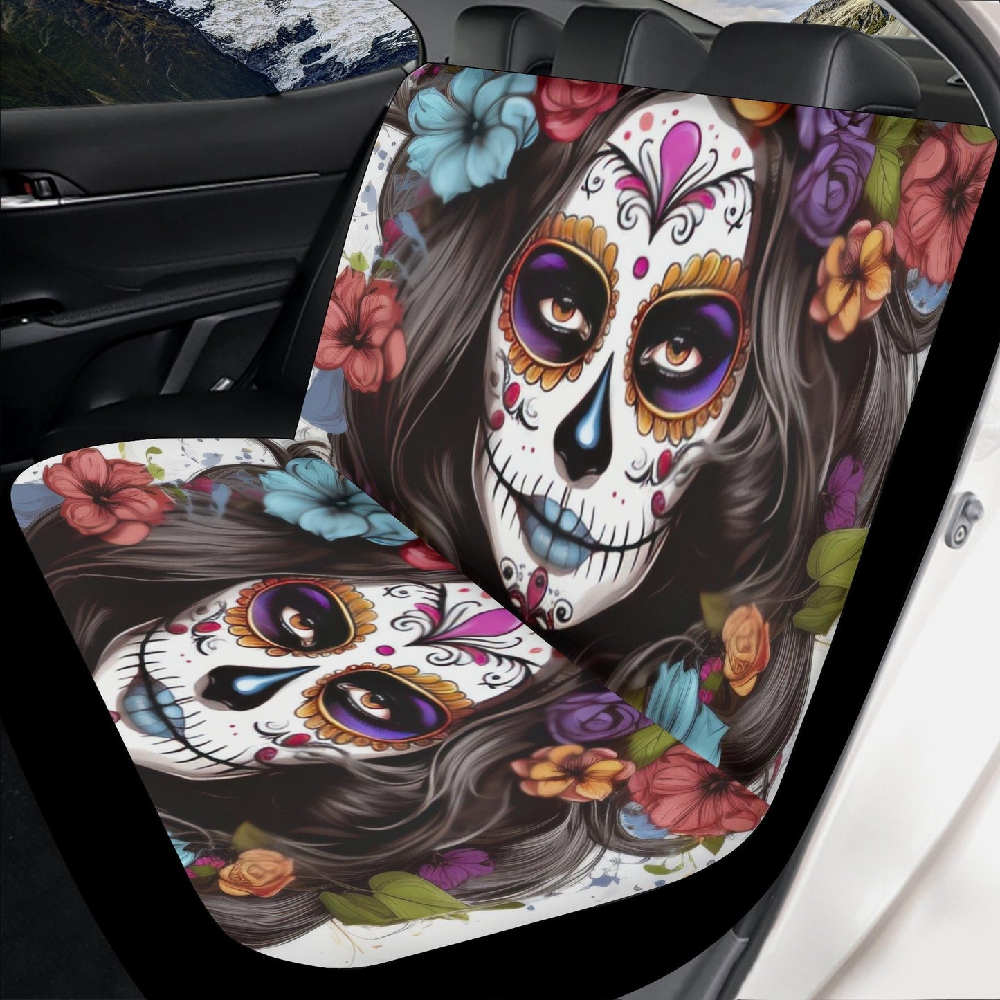 Mexican skull car seat cover full set, floral sugar skull cover cushion accessories for Cars, sugar skull girl seat cover for car, mexico ru