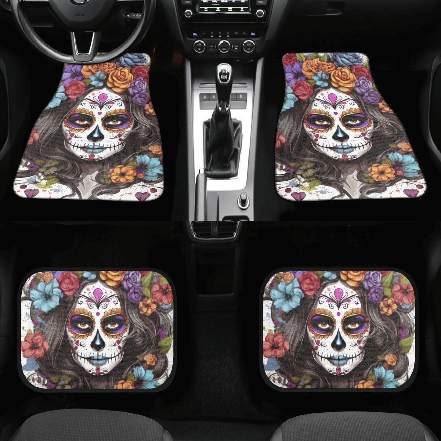 Mexican skull car seat cover full set, floral sugar skull cover cushion accessories for Cars, sugar skull girl seat cover for car, mexico ru