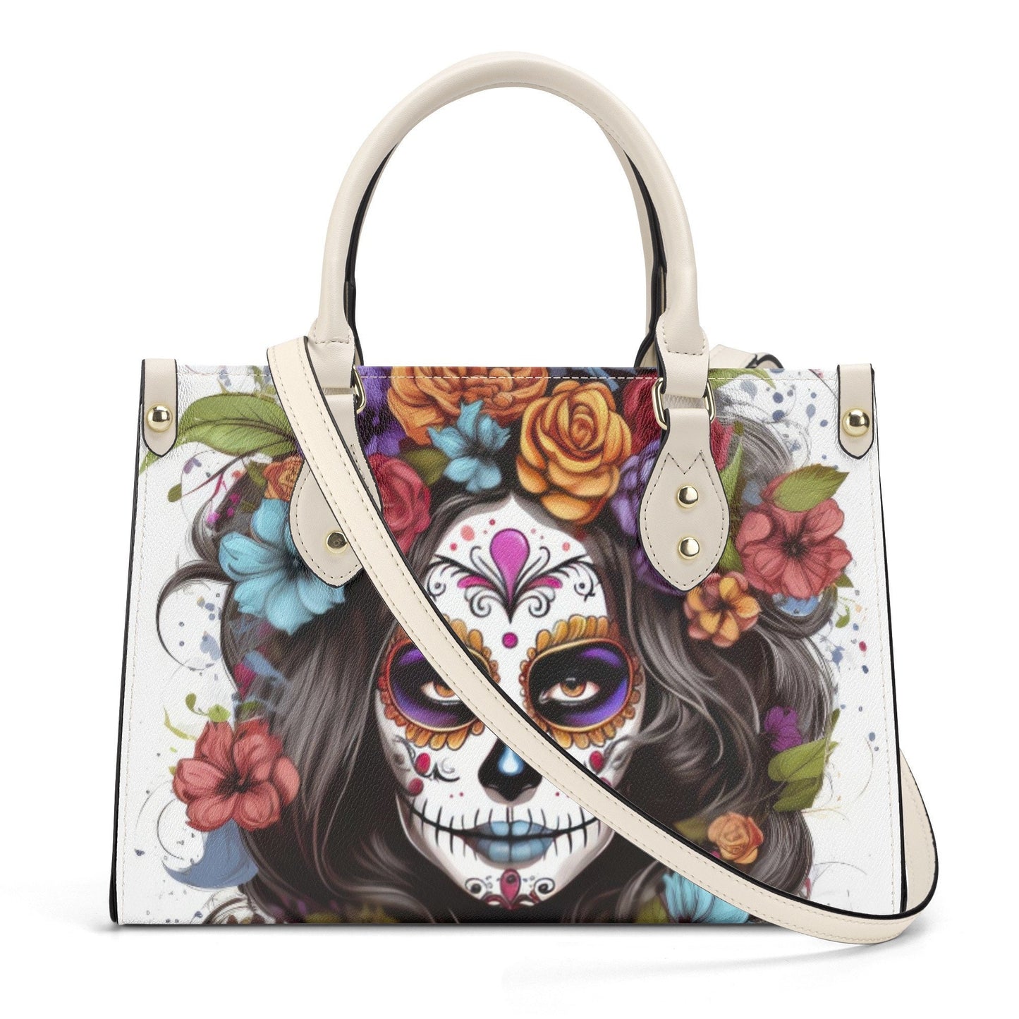 Mexican skull travel bag, day of the dead purse, floral sugar skull messenger bag, sugar skull girl travel bag, mexico tote bag, floral suga