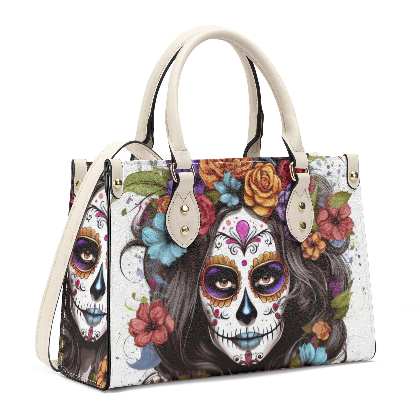Mexican skull travel bag, day of the dead purse, floral sugar skull messenger bag, sugar skull girl travel bag, mexico tote bag, floral suga