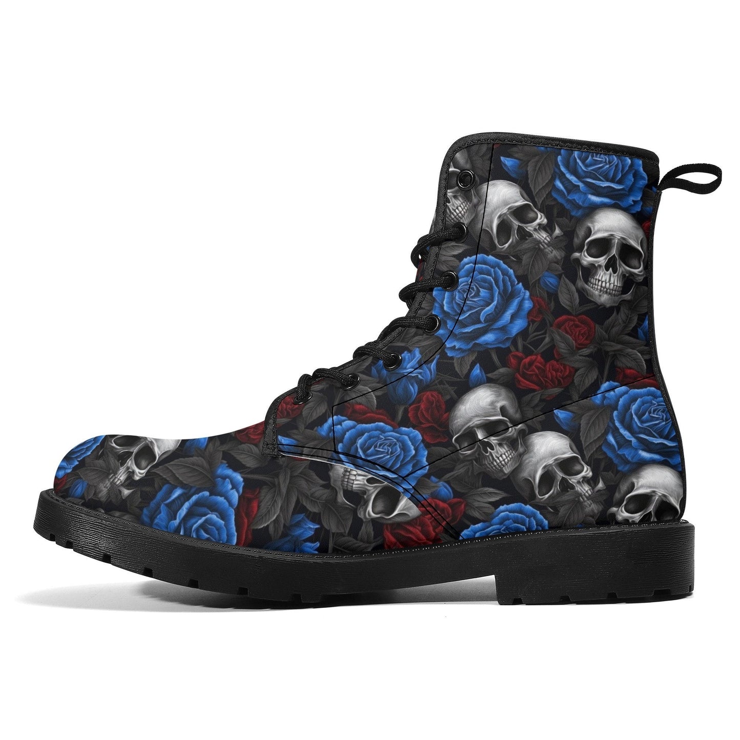 Spooky Halloween fashion leather boots, rose skull boots, reaper skull boots, floral skull fashion leather boots, punisher skull boots, puni