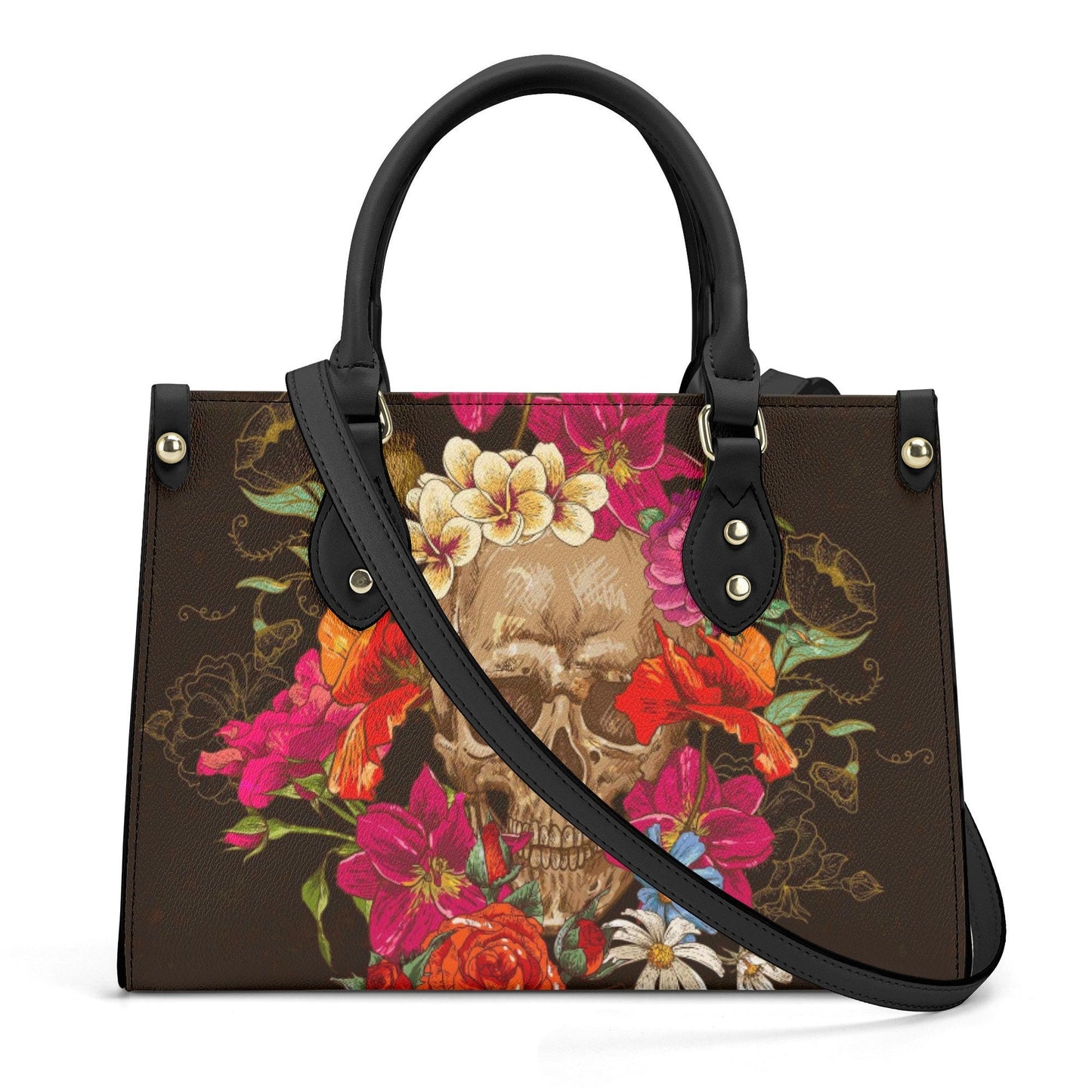Sugar skull travel bag, mexican skull travel bag, day of the dead travel bag, floral sugar skull tote bag, calaveras skull purse, floral sku