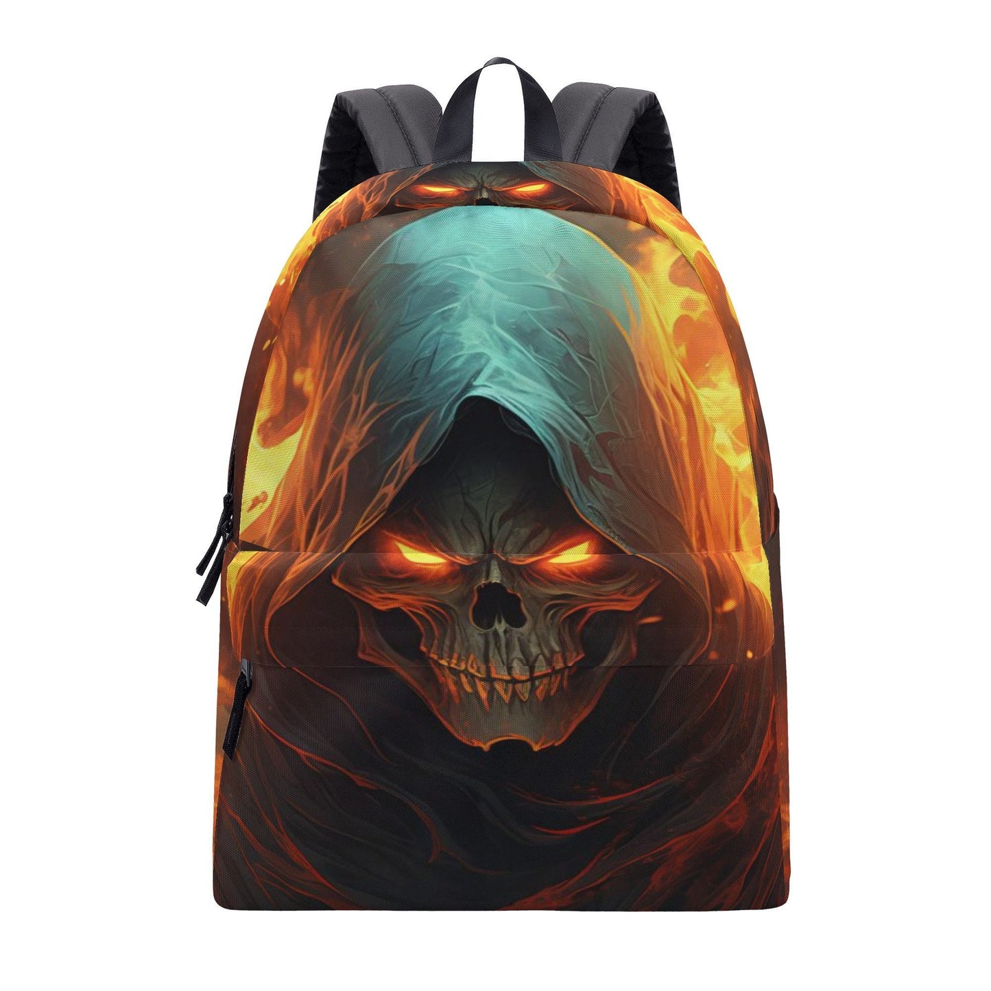 Flaming skull tote bag, devil ghost Travel backpack, skull with scythes student backpack, Spooky Halloween Travel backpack, evil backpack pu