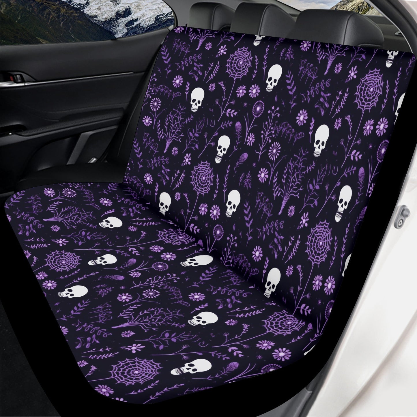 Goth seat cover for car, skull in fire seat cover for car, halloween mat for vehicles, halloween car handbrake covers, skull car cushion cov