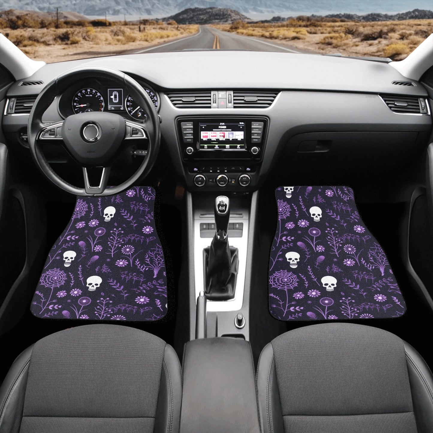 Goth seat cover for car, skull in fire seat cover for car, halloween mat for vehicles, halloween car handbrake covers, skull car cushion cov