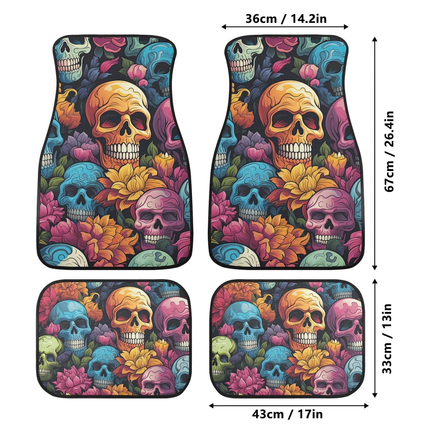 Evil face rug mat for car, floral skull slip-on seat covers, dark horror seat cushion, evil car accessories, flame skull car seat cover full