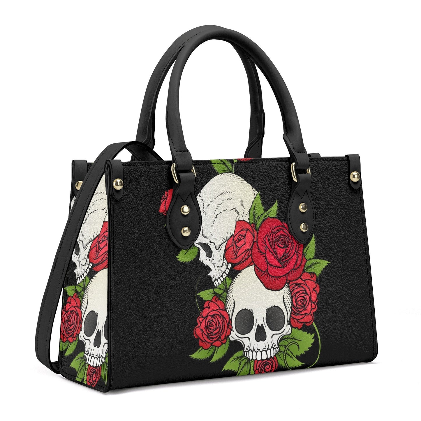 Floral skull women's purse, skeleton handbag with strap, floral skull travel bag, hooded skull women's purse, gothic skull travel bag, hoode