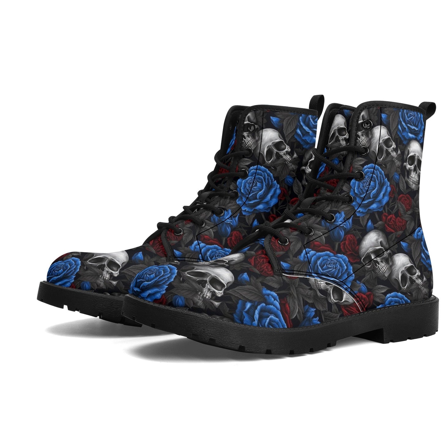 Spooky Halloween fashion leather boots, rose skull boots, reaper skull boots, floral skull fashion leather boots, punisher skull boots, puni
