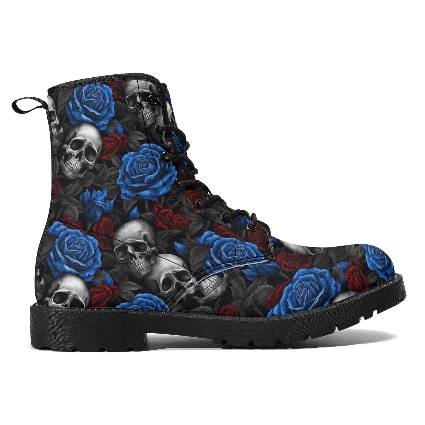 Spooky Halloween fashion leather boots, rose skull boots, reaper skull boots, floral skull fashion leather boots, punisher skull boots, puni