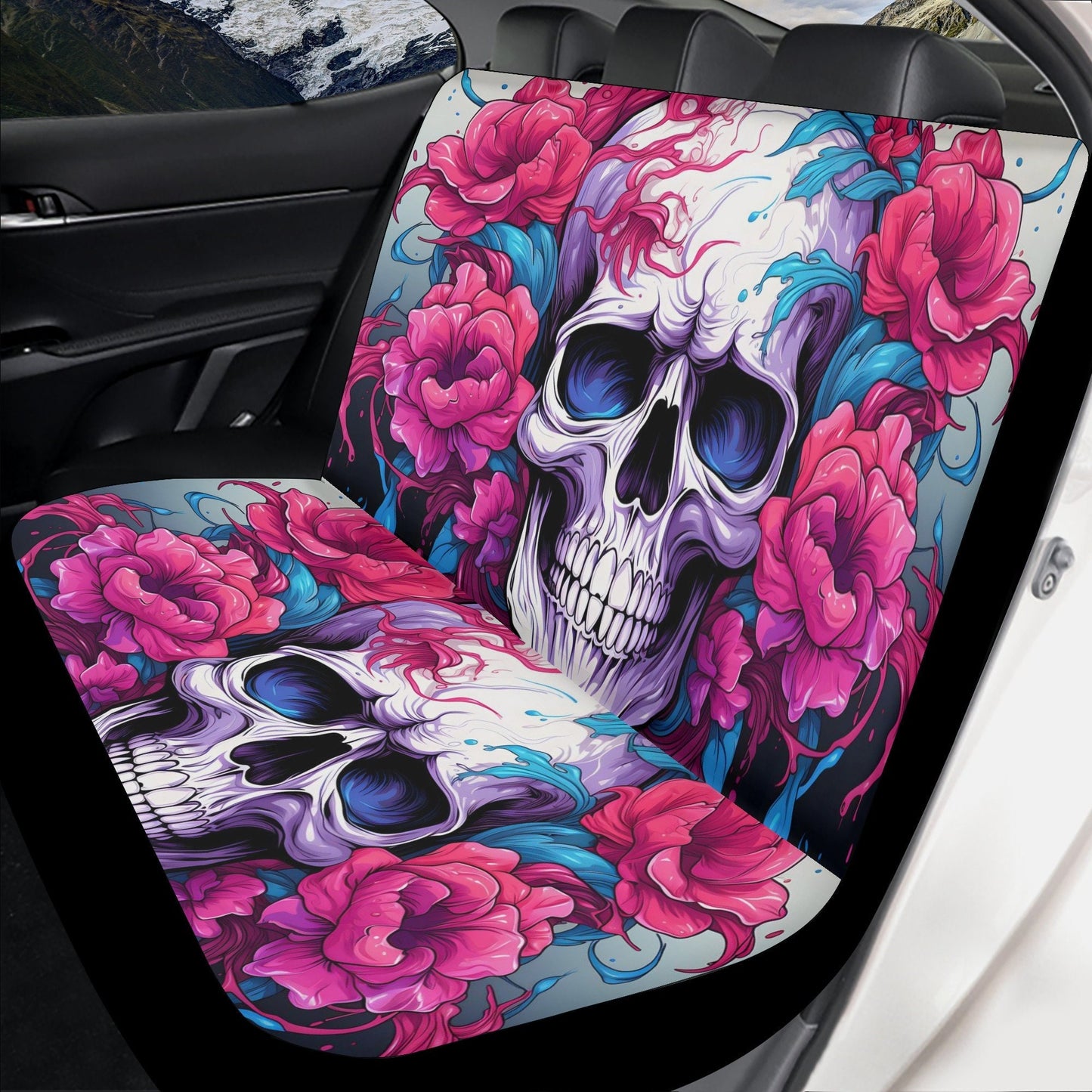 Flower skull car floor mat, christmas skull car mat flooring, biker skull rug for car, flower skull seat cover for truck, floral skull car a