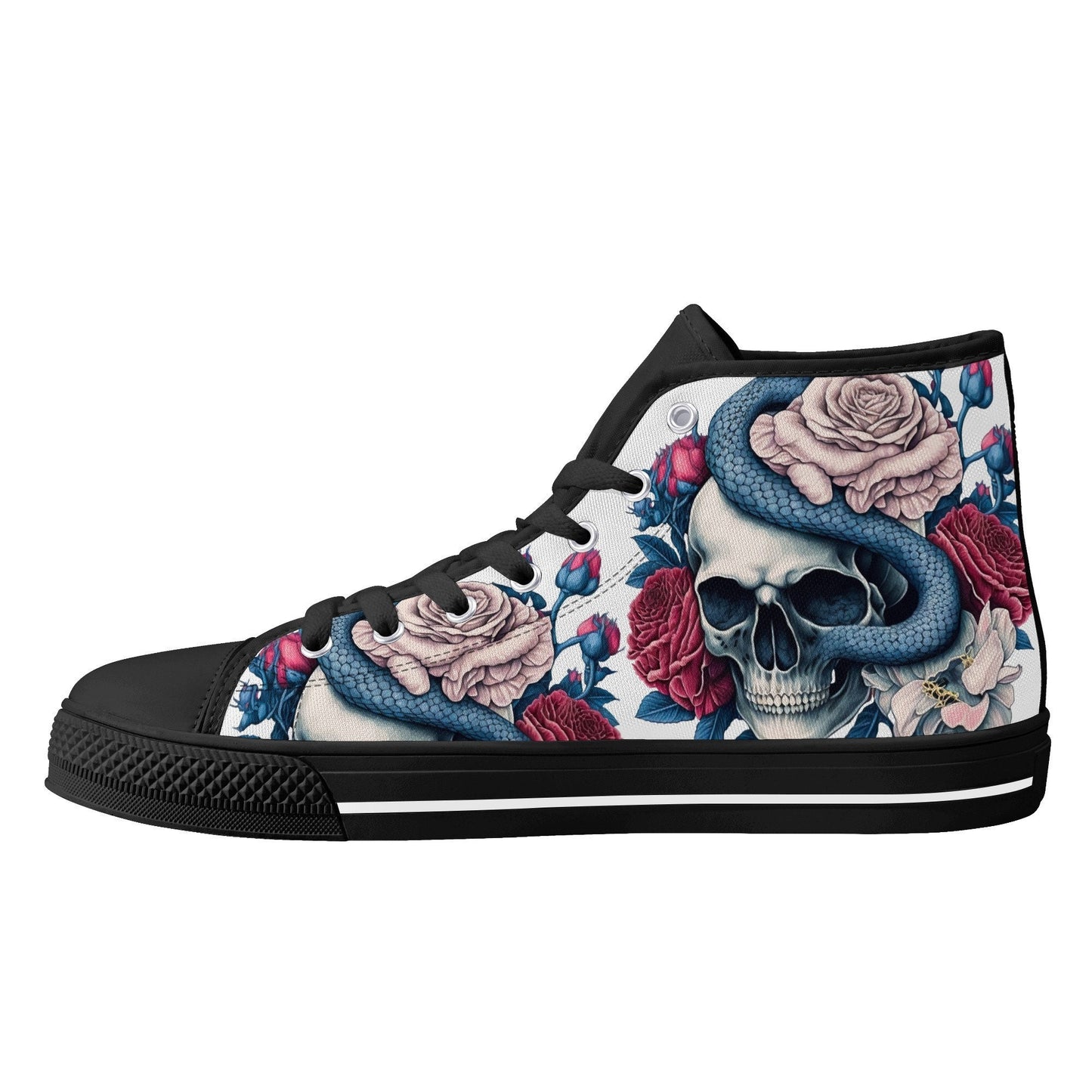 Goth sneakers, spooky death men shoes, goth shoes, skull in fire shoes for him, skull men shoes, horror high top shoes, reaper skull shoes f