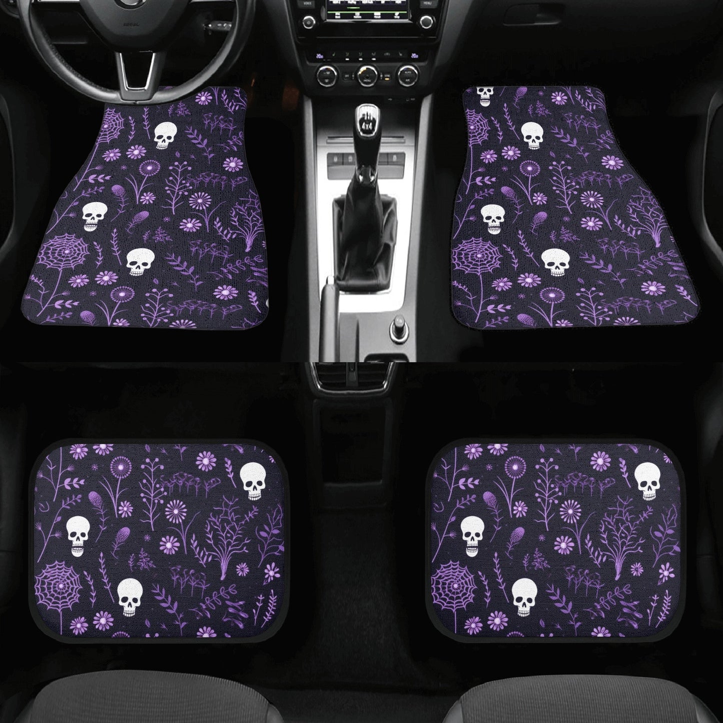 Goth seat cover for car, skull in fire seat cover for car, halloween mat for vehicles, halloween car handbrake covers, skull car cushion cov