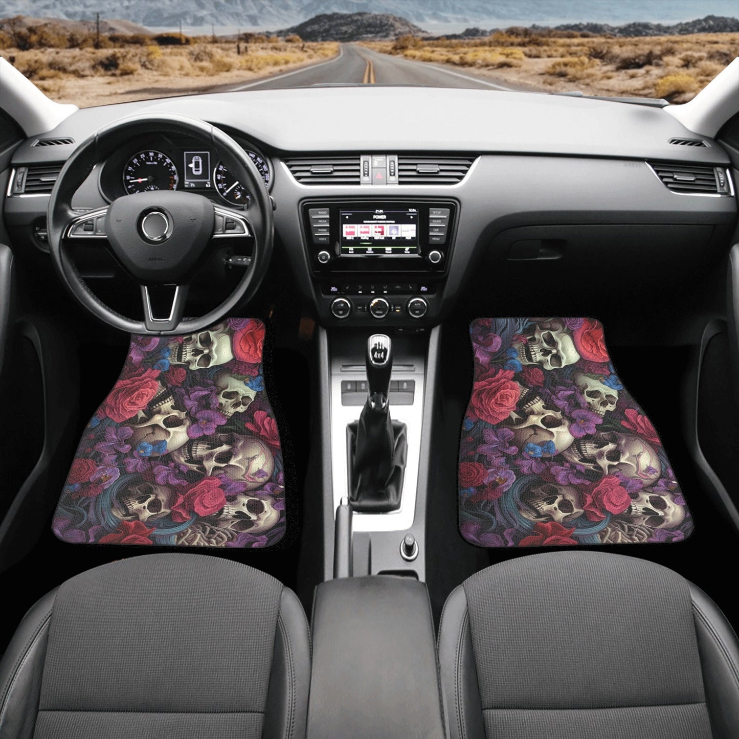 Rose skull steering wheel, halloween car headrest covers, motorcycle skull car seat accessory, spooky death seat cover for vehicles, hooded