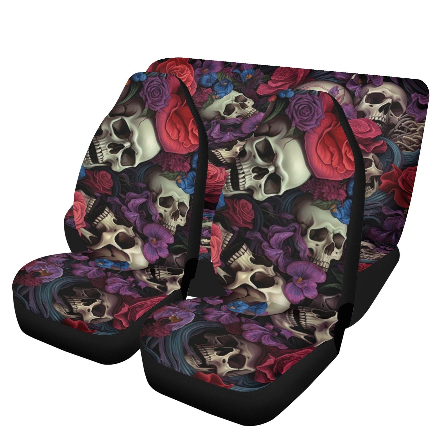 Rose skull steering wheel, halloween car headrest covers, motorcycle skull car seat accessory, spooky death seat cover for vehicles, hooded