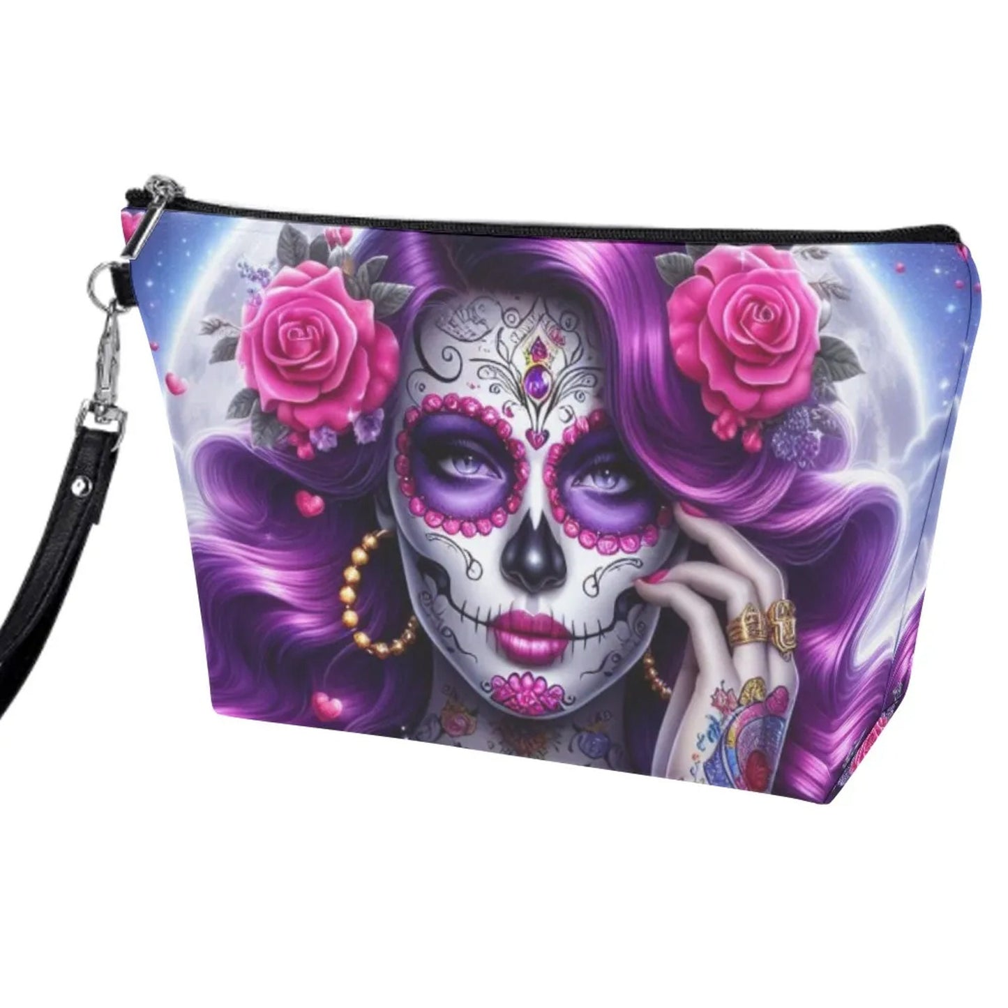 Candy skull girl crossbody bag, sugar skull girl cosmetic wallet, mexico handbag, skull messenger bag, candy sugar skull purse wallet sets