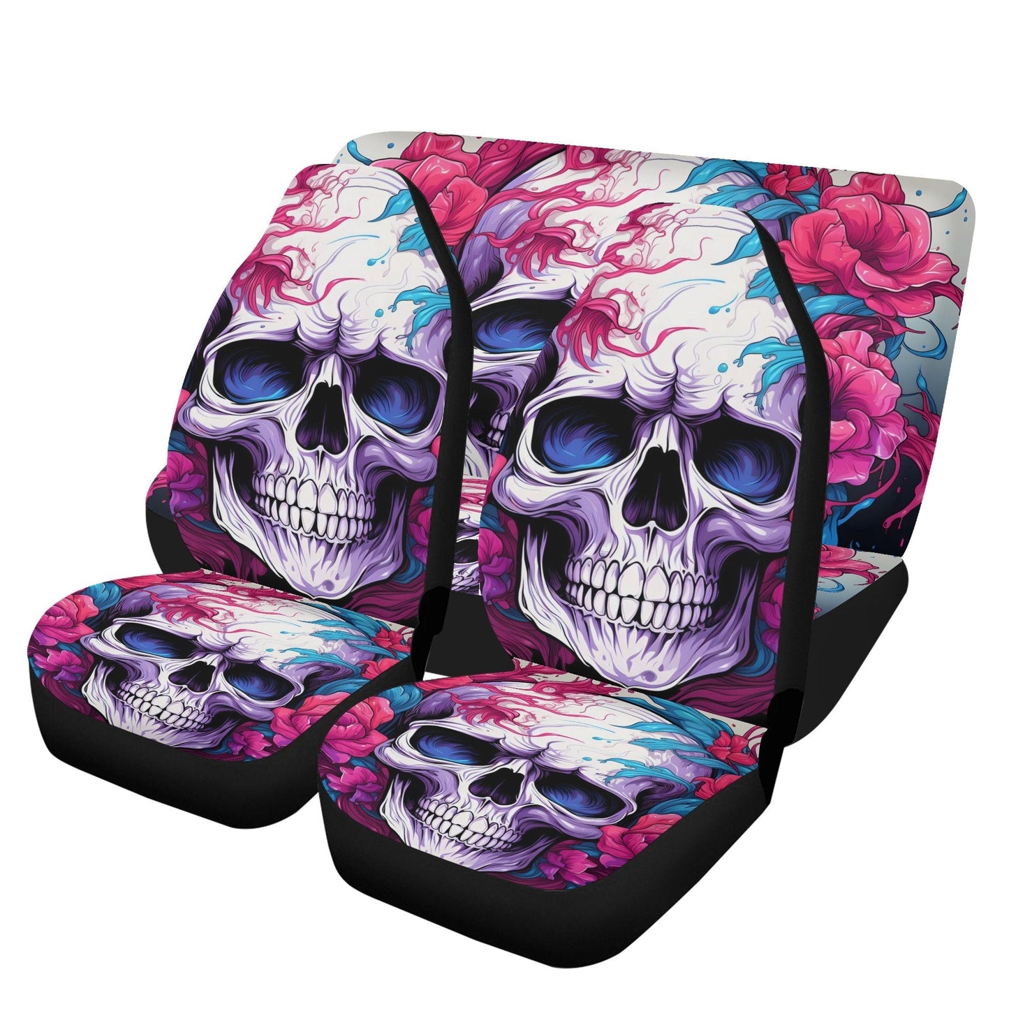 Flower skull car floor mat, christmas skull car mat flooring, biker skull rug for car, flower skull seat cover for truck, floral skull car a