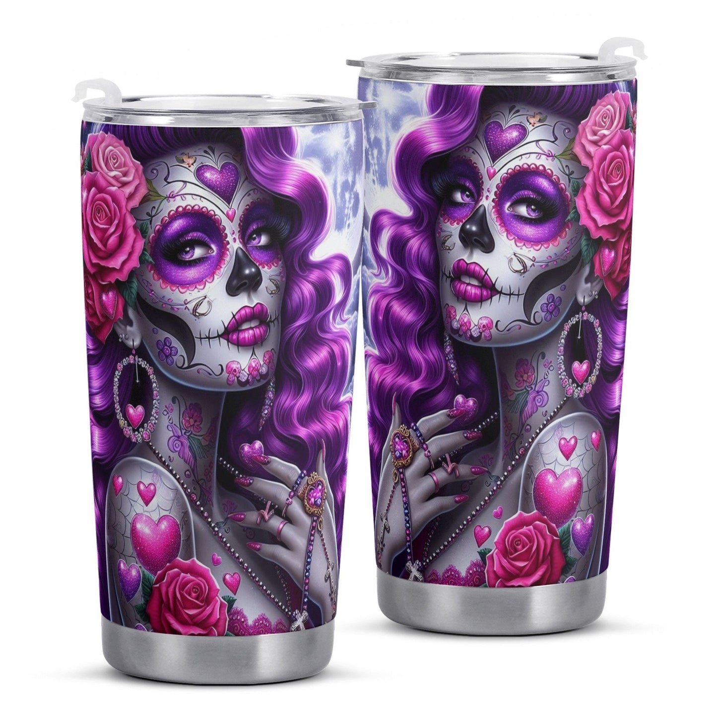 Day of the dead tumbler, sugar skull cup mug tumbler, Dia de los muertos skull tumbler mug cup, candy skull skeleton gothic mug cup tumbler